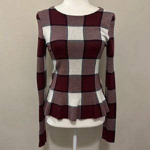 Ann taylor size xs big buffalo plaid print white red sweater